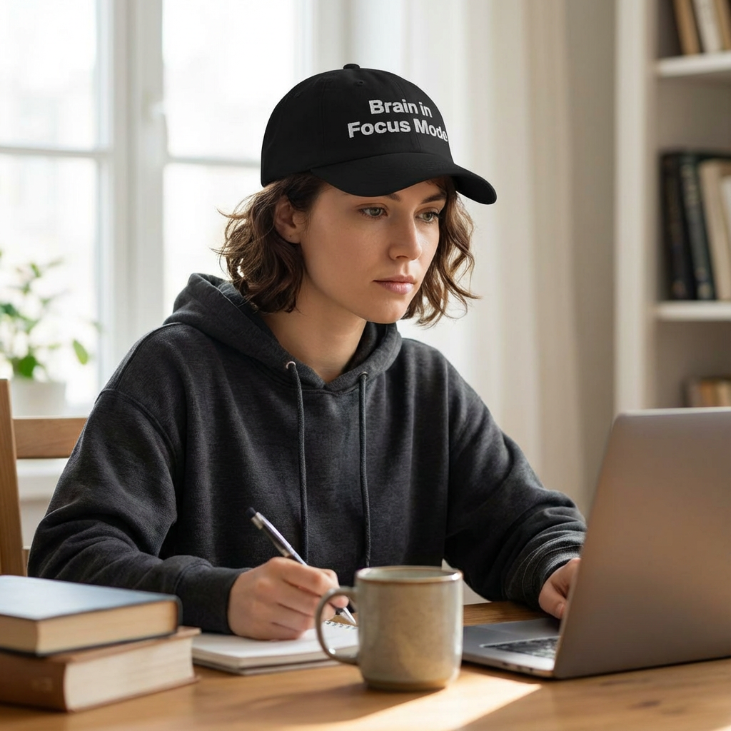 "Brain in Focus Mode" motivational hat.